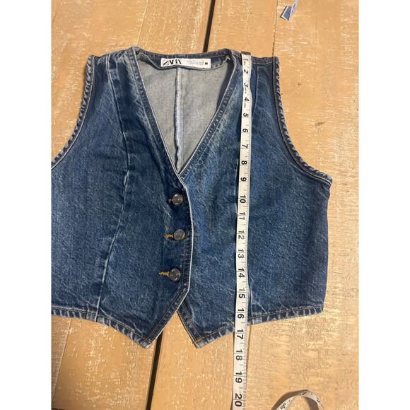Zara Cripped denim jean vest Sz XS 100 % Cotton excellent condition - Picture 11 of 13